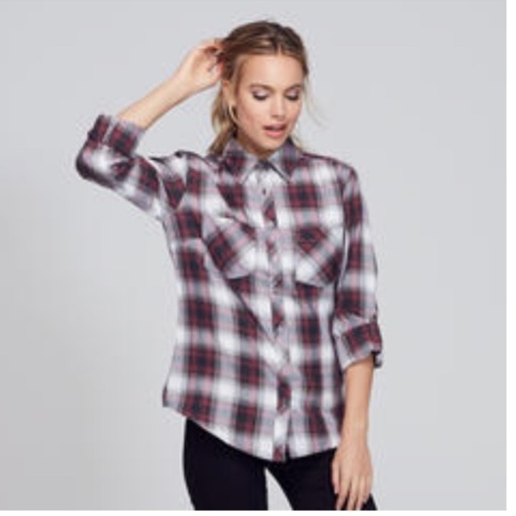 Adam Levine plaid red black and white button down size xs - Picture 7 of 7